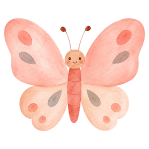 Illustration of a butterfly representing the warm, welcoming environment at Edina Daycare childcare and preschool centers. Soft watercolor illustration of a butterfly with peach and pink wings, used as a warm, welcoming visual on the Edina Daycare contact page.