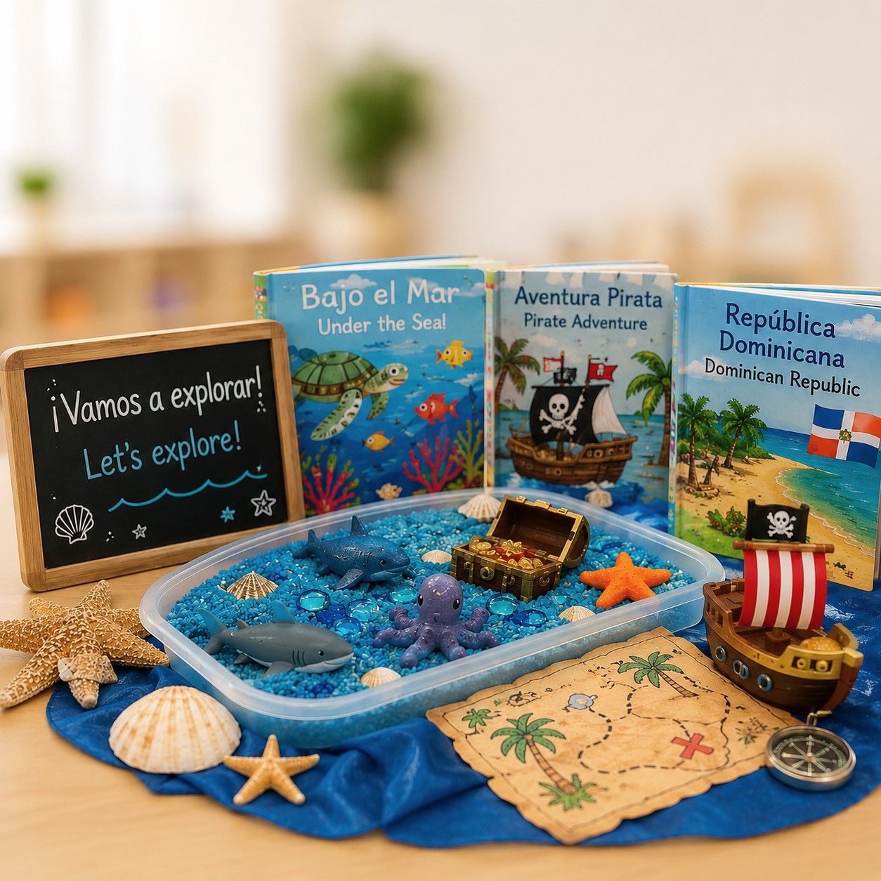 Children will dive into the wonders of Under the Sea and set sail on exciting Pirate Adventures in July. Preschoolers at Edina Daycare Spanish Immersion childcare center explore Under the Sea, Pirate Adventures & the Dominican Republic through hands-on learning, fostering cultural awareness, curiosity, and early Spanish language development.