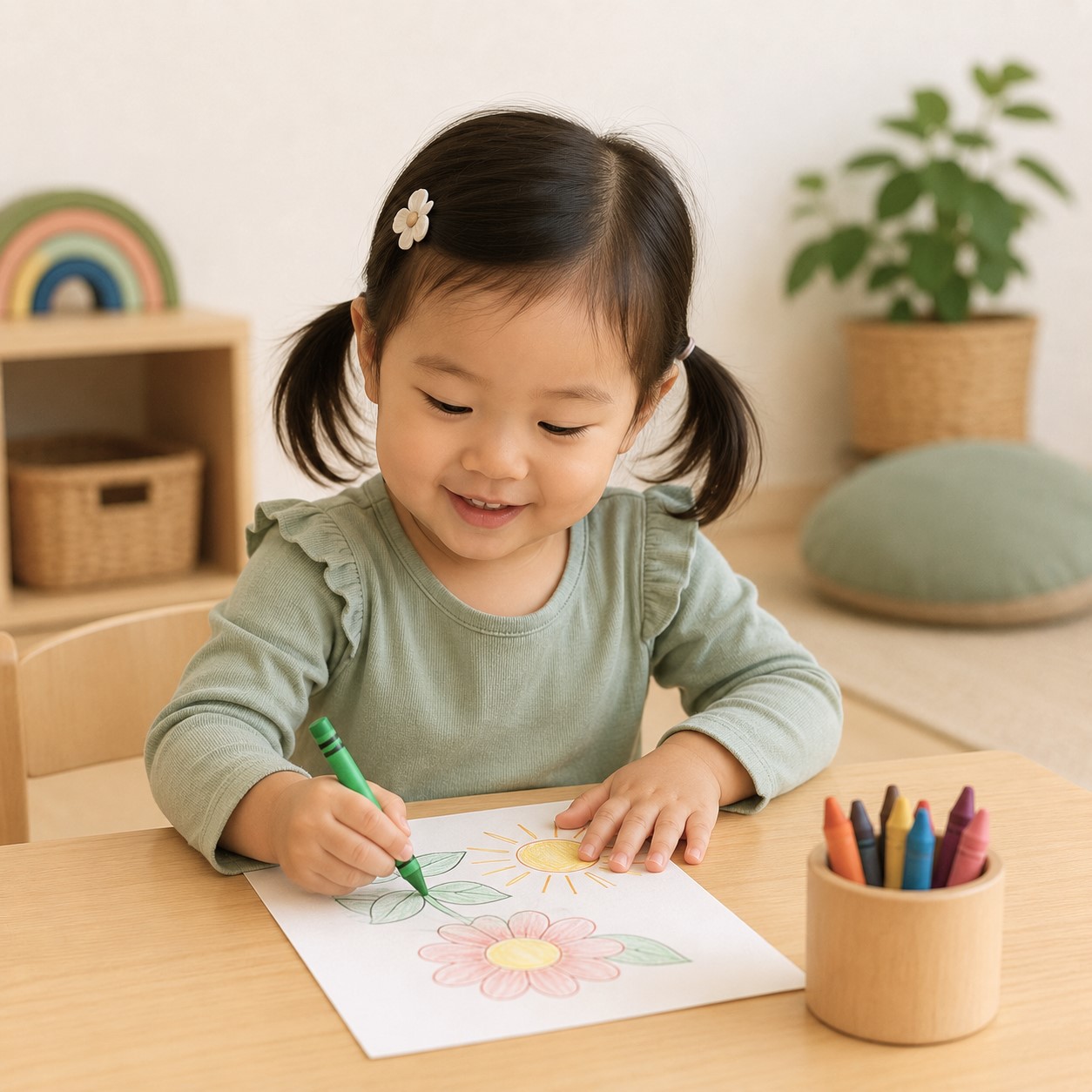 Child building with colorful connecting blocks at Edina Daycare, supporting hands-on learning and development.